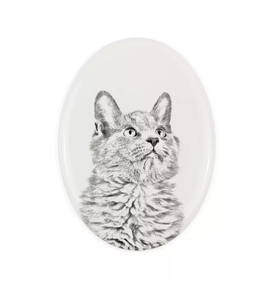 Nebelung Cat - commemorative plaque with a cat photo, tombstone with a print, personalized oval plaque from the Art-Dog brand