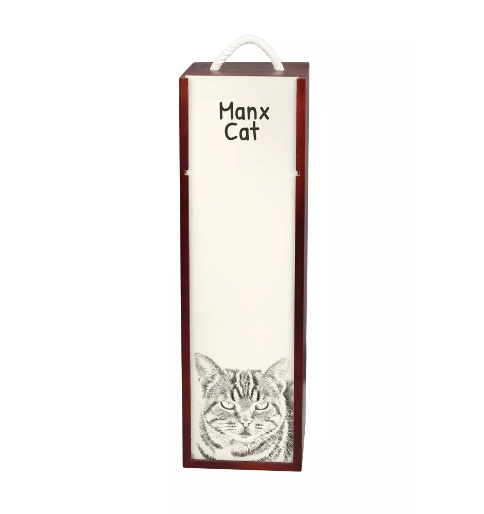 Manx Cat - wine box with a cat, alcohol box with graphics, personalized gift box from the Art-Dog brand