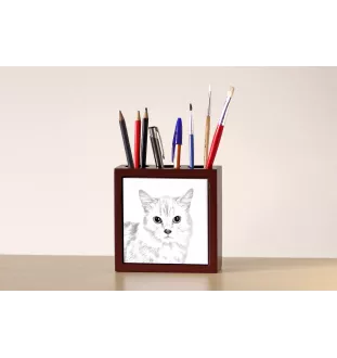 Munchkin Cat - pen holder with a cat, desk organizer with a print, personalized desk decoration by Art-Dog brand