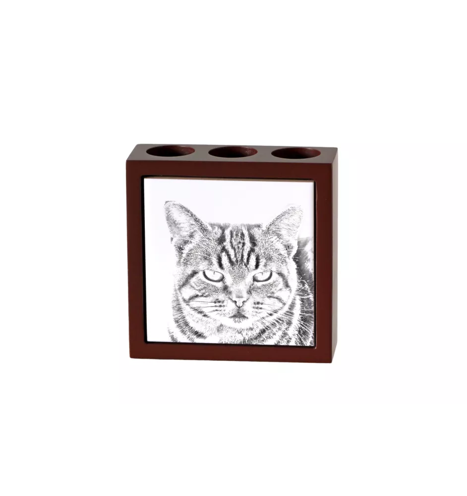 Manx Cat - pen holder with a cat, desk organizer with a print, personalized desk decoration by Art-Dog brand