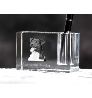 Danish-Swedish Farmdog - Pen stand, crystal organiser with dog photo, unique desk decoration by Art-Dog brand