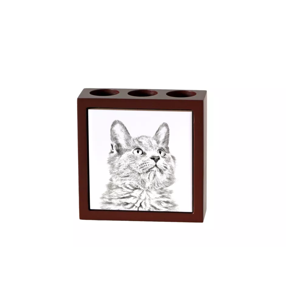 Nebelung Cat - pen holder with a cat, desk organizer with a print, personalized desk decoration by Art-Dog brand