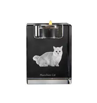 Munchkin Katze - Kerzenhalter mit Katzenfoto, Teelichthalter aus Kristall, personalisiertes Geschenk der Marke Art-Dog