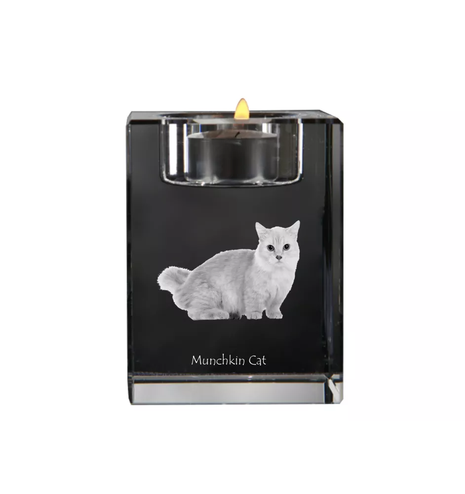 Munchkin - Candle holder with cat photo, crystal tealight holder, personalised gift by Art-Dog brand