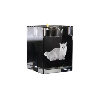 Chat Munchkin - Bougeoir avec photo de chat, porte bougie en cristal, cadeau personnalisé par la marque Art-Dog