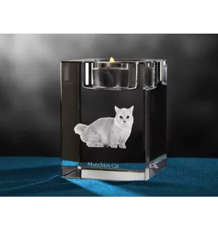Munchkin Katze - Kerzenhalter mit Katzenfoto, Teelichthalter aus Kristall, personalisiertes Geschenk der Marke Art-Dog