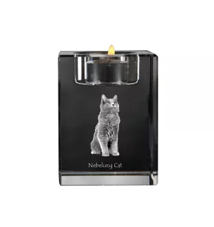 Nebelung - Bougeoir avec photo de chat, porte bougie en cristal, cadeau personnalisé par la marque Art-Dog