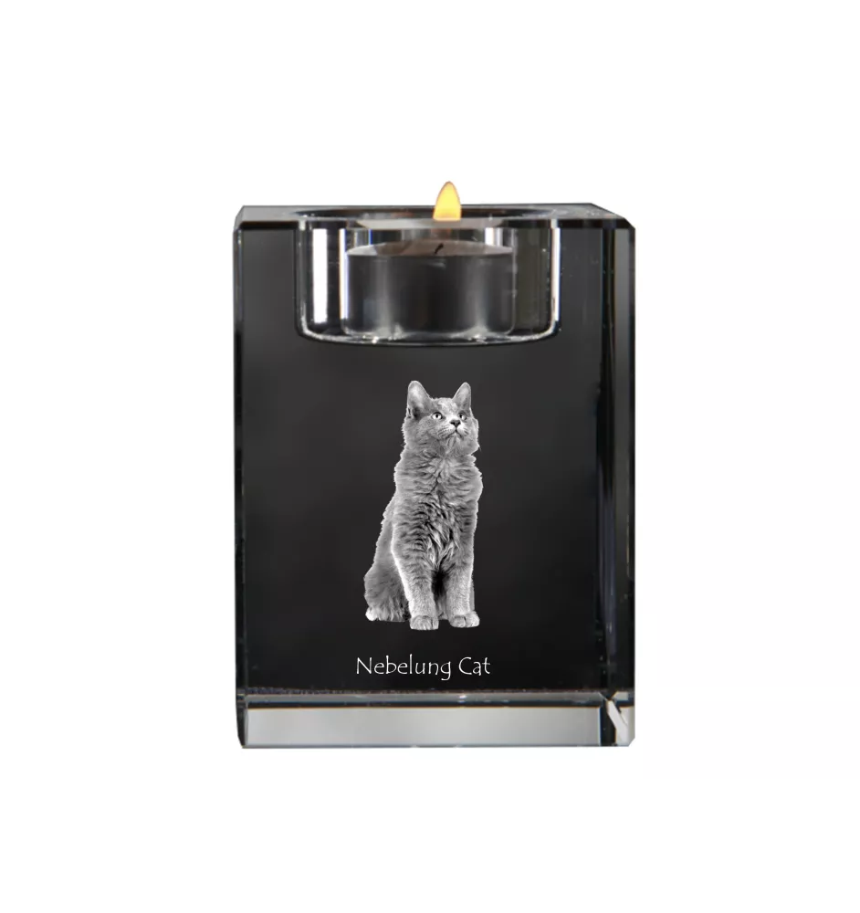 Nebelung - Kerzenhalter mit Katzenfoto, Teelichthalter aus Kristall, personalisiertes Geschenk der Marke Art-Dog