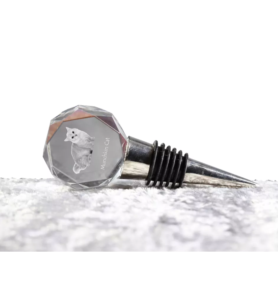 Munchkin Cat - Bottle stopper, crystal wine stopper with cat photo, personalised gift for bartender by Art-Dog brand