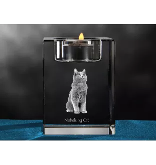 Nebelung - Kerzenhalter mit Katzenfoto, Teelichthalter aus Kristall, personalisiertes Geschenk der Marke Art-Dog