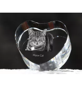 Manx Cat - crystal clock with a picture of a cat, heart-shaped shelf clock, personalized standing clock by Art-Dog brand
