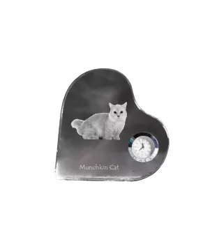 Munchkin Katze - Kristalluhr mit Katzenbild, Herzregal-Uhr, personalisierte Standuhr von Art-Dog.