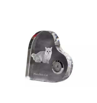 Munchkin Cat - crystal clock with a picture of a cat, heart-shaped shelf clock, personalized standing clock by Art-Dog brand