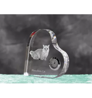 Munchkin Cat - crystal clock with a picture of a cat, heart-shaped shelf clock, personalized standing clock by Art-Dog brand