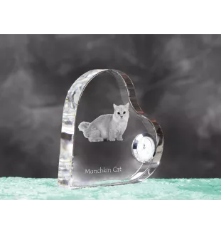 Munchkin Cat - crystal clock with a picture of a cat, heart-shaped shelf clock, personalized standing clock by Art-Dog brand