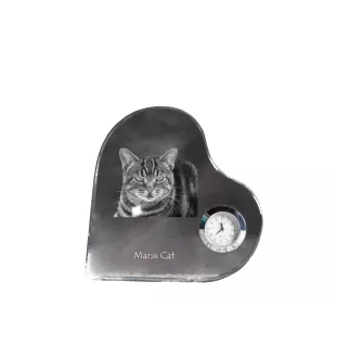 Manx-Katze - Kristalluhr mit Katzenbild, Herzregal-Uhr, personalisierte Standuhr von Art-Dog.