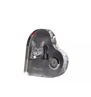 Manx-Katze - Kristalluhr mit Katzenbild, Herzregal-Uhr, personalisierte Standuhr von Art-Dog.