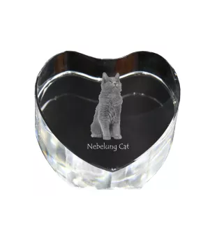 Chat Nebelung - une horloge en cristal avec une photo de chat, une horloge en forme de cœur pour étagère, une horloge debout personnalisée de la marque Art-Dog
