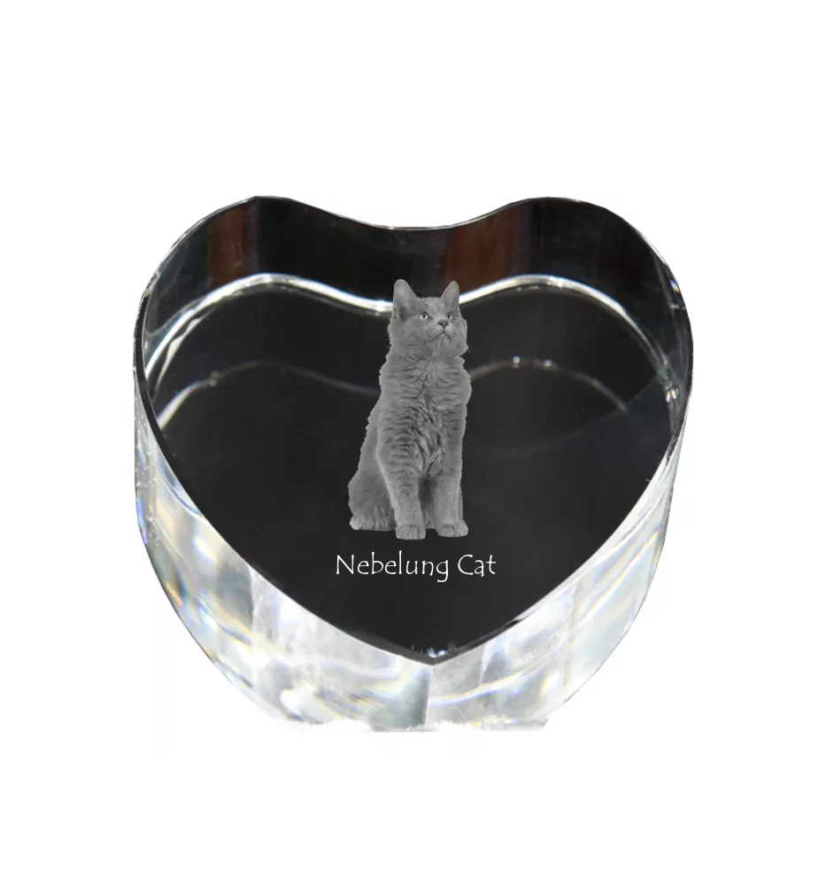Nebelung Cat - crystal clock with a picture of a cat, heart-shaped shelf clock, personalized standing clock by Art-Dog brand