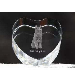 Nebelung Cat - crystal clock with a picture of a cat, heart-shaped shelf clock, personalized standing clock by Art-Dog brand