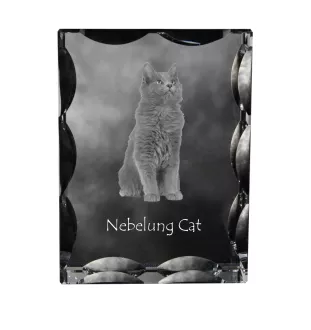 Chat Nebelung - cristal avec une photo de chat, une statuette en verre avec une photo, un cadre exceptionnel avec une photo de la marque Art-Dog