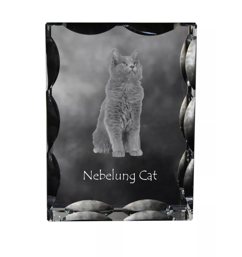 Chat Nebelung - cristal avec une photo de chat, une statuette en verre avec une photo, un cadre exceptionnel avec une photo de la marque Art-Dog