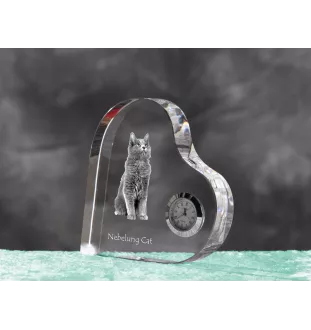 Nebelung Katze - Kristalluhr mit Katzenbild, Herzregal-Uhr, personalisierte Standuhr von Art-Dog.