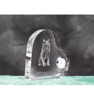 Nebelung Cat - crystal clock with a picture of a cat, heart-shaped shelf clock, personalized standing clock by Art-Dog brand