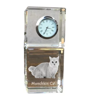 Munchkin Cat - crystal clock with a photo, photo of a cat in crystal, personalized desk clock by Art-Dog brand