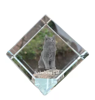 Nebelung Katze - Kristallwürfel mit Katzenbild, Pferdebild im Kristall, sechseckiger Papierclip von der Marke Art-Dog