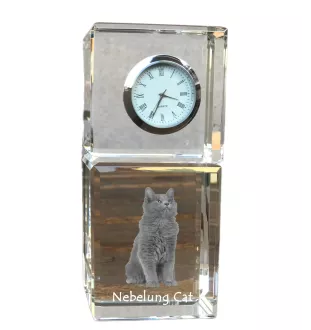 Chat Nebelung - montre en cristal avec photo, photo de chat dans le cristal, horloge de bureau personnalisée de la marque Art-Dog