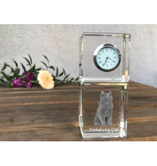 Nebelung Katze - Kristalluhr mit Bild, Katzenbild im Kristall, personalisierte Schreibtischuhr von Art-Dog.