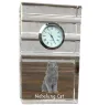 Nebelung Katze - Glasuhr mit Foto, Katzenfoto im Kristall, personalisierte Standuhr für das Büro der Marke Art-Dog