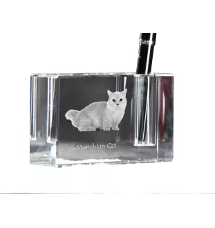 Chat Munchkin - Porte-stylos, organiseur en cristal avec photo de chat, décoration de bureau unique par la marque Art-Dog