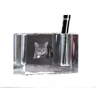 Manx-Katze - Stifthalter, Kristallorganizer mit Katzenfoto, einzigartige Schreibtischdekoration der Marke Art-Dog