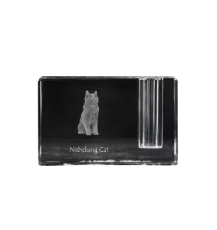 Nebelung Cat - Pen stand, crystal organiser with cat photo, unique desk decoration by Art-Dog brand