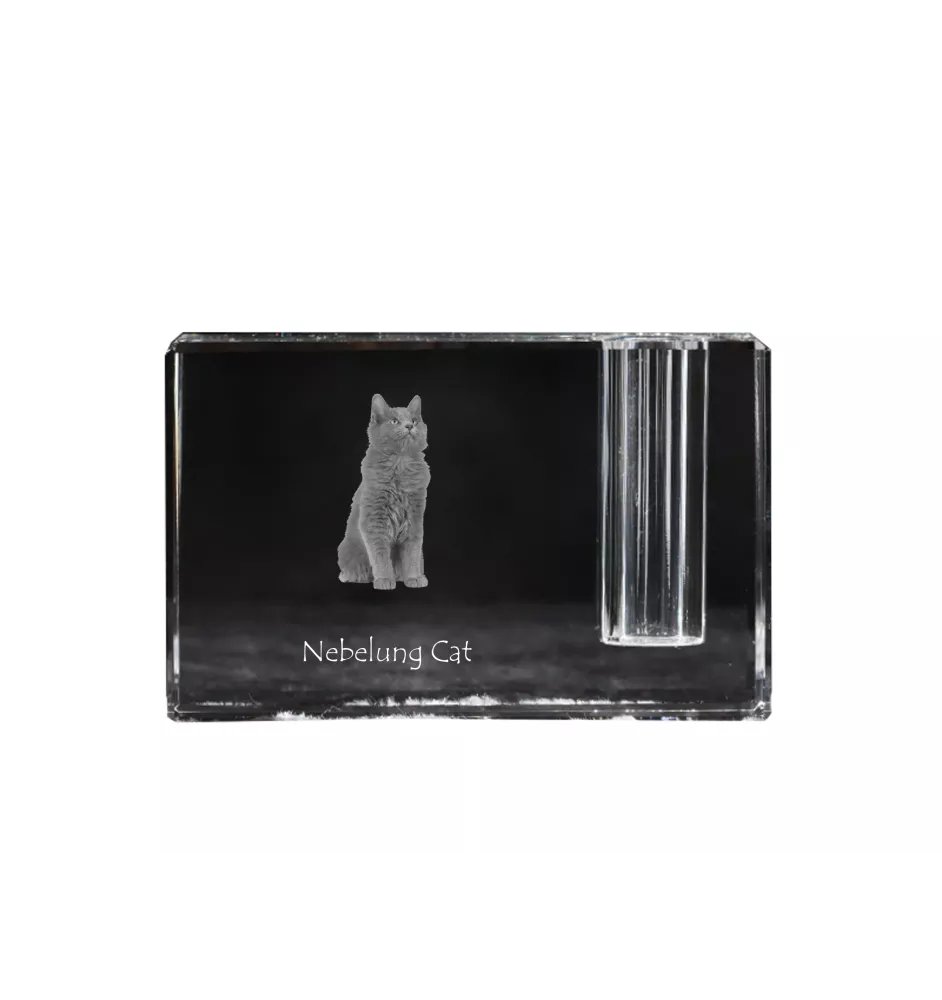 Chat Nebelung - Porte-stylos, organiseur en cristal avec photo de chat, décoration de bureau unique par la marque Art-Dog