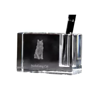 Nebelung Cat - Pen stand, crystal organiser with cat photo, unique desk decoration by Art-Dog brand