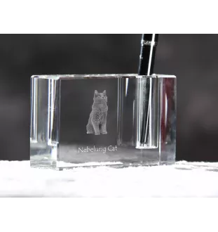 Nebelung Katze - Stifthalter, Kristallorganizer mit Katzenfoto, einzigartige Schreibtischdekoration der Marke Art-Dog