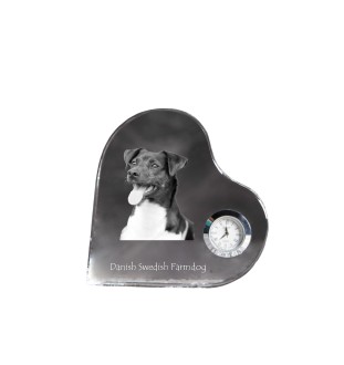 Danish-Swedish Farmdog - crystal clock with a dog picture, heart-shaped shelf clock, personalized standing clock by Art-Dog brand