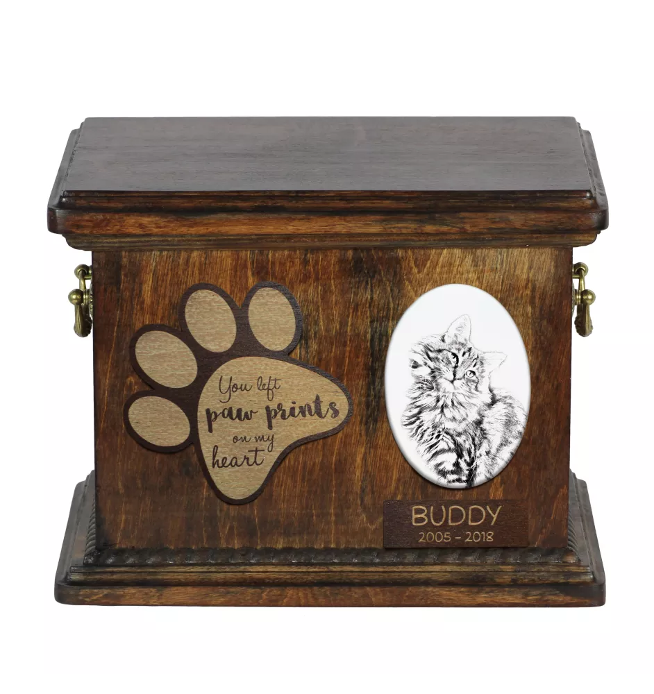 Norwegian Forest Cat - urn for cat ashes, urn for cat with photo, personalized cat ashes box by Art-Dog brand