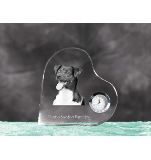 Dänisch-Schwedischer Farmhund, Dansk-Svensk Gårdshund - Kristalluhr mit einem Hundebild, Herzregal-Uhr, personalisierte Standuhr der Marke Art-Dog