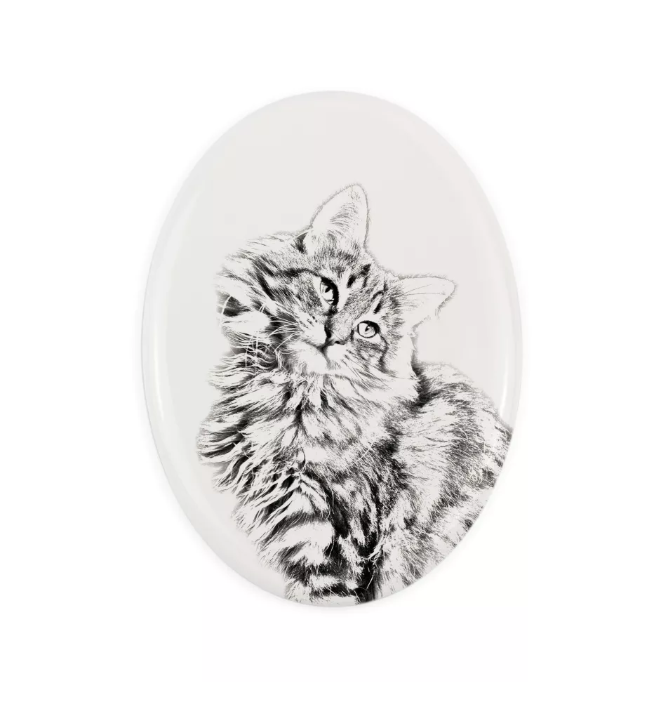 Norwegian Forest Cat - commemorative plaque with a cat photo, tombstone with a print, personalized oval plaque from the Art-Dog brand