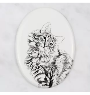 Norwegische Waldkatze - Gedenktafel mit einem Foto einer Katze, Grabplatte mit Druck, personalisierte ovale Platte der Marke Art-Dog