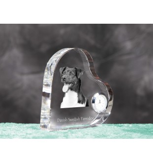 Dänisch-Schwedischer Farmhund, Dansk-Svensk Gårdshund - Kristalluhr mit einem Hundebild, Herzregal-Uhr, personalisierte Standuhr der Marke Art-Dog