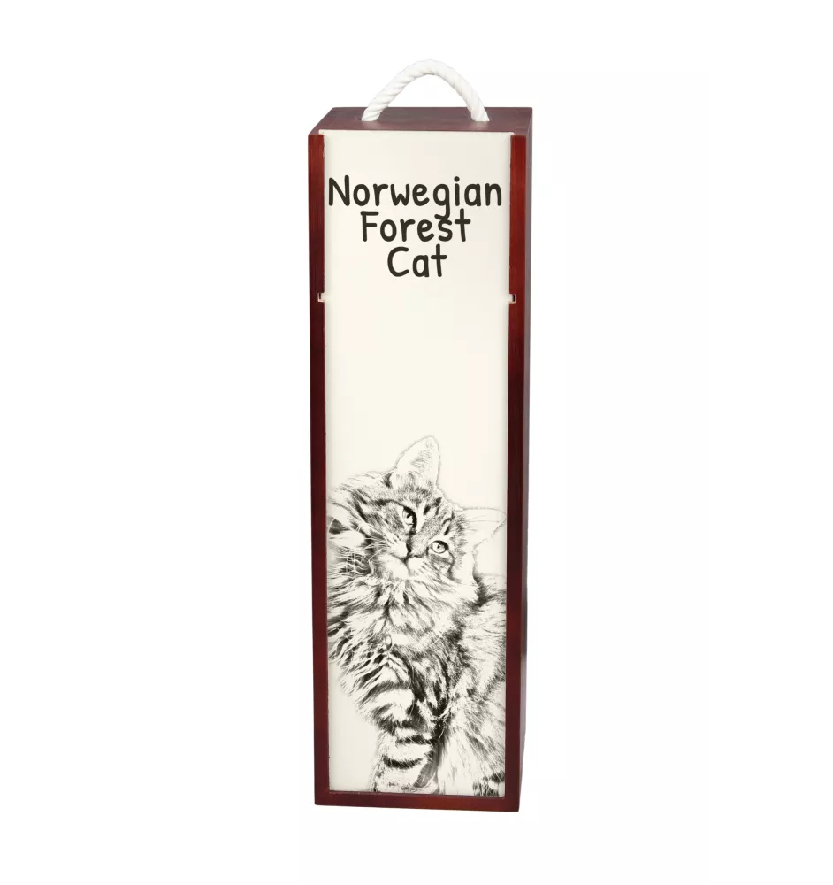 Chat des forêts norvégiennes - boîte à vin avec un chat, boîte à alcool avec une illustration, boîte personnalisée pour cadeau de la marque Art-Dog