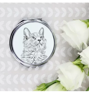 Nebelung Cat - pocket mirror with a cat, personalized mirror for a purse, compact mirror with Art-Dog brand print