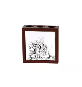 Norwegian Forest Cat - pen holder with a cat, desk organizer with a print, personalized desk decoration by Art-Dog brand