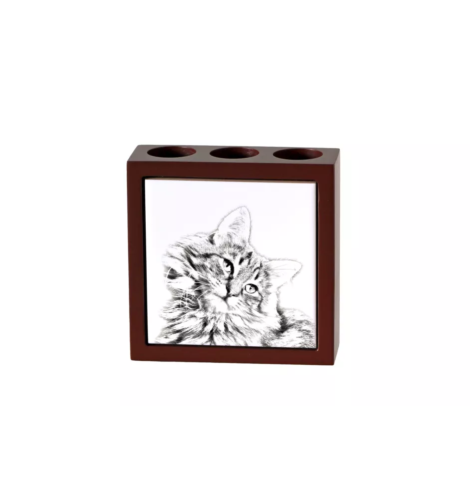 Norwegian Forest Cat - pen holder with a cat, desk organizer with a print, personalized desk decoration by Art-Dog brand