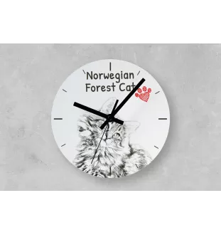 Norwegian Forest Cat - wall clock with a cat, shelf clock with a print, personalized home decoration from the Art-Dog brand